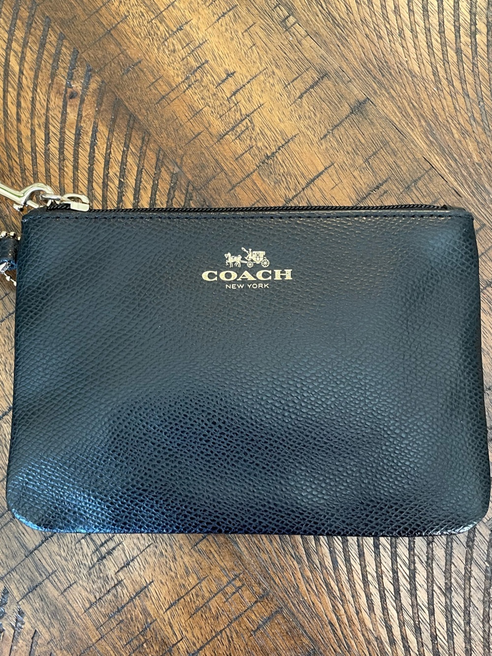 Coach Black Pebble Leather Wristlet